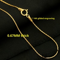 Chaîne de collier en or 14 carats rempli, permanente, 0,67 mm, pour femmes