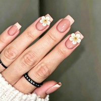 Juego de 30 Uñas Postizas Francesas con Diseño de Flores 3D, Uñas Artificiales de ABS Reutilizables, Venta al Por Mayor
