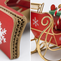 Boîte cadeau de Noël rouge en forme de traîneau, ornements en carton avec lumières LED pour la décoration de la maison pendant les fêtes de Noël