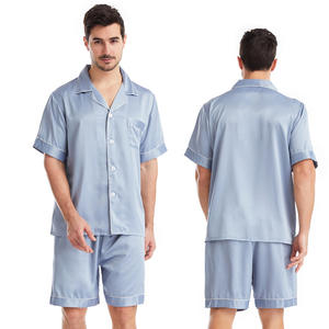 2022 ODM OEM High Quality Summer <strong>Men</strong> Satin Sleepwear <strong>Short</strong> Sleeve and <strong>Shorts</strong> Woven 2 Pieces Solid Satin Pajama Set - Product Image 4