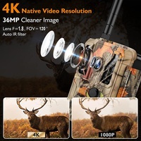 Caméra de chasse extérieure 4K avec Wi-Fi, temps de déclenchement de 0,2 seconde, détection de mouvement, vision nocturne, contrôle via application