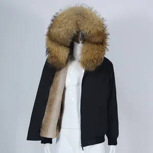 OFTBUY 2021 uomini Bomber parka impermeabile giacca invernale naturale reale procione pelliccia di volpe cappotto con cappuccio spesso caldo Streetwear