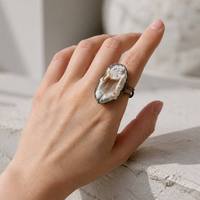 Bague ouverte ajustable en agate de cristal druzy naturel vintage, faite à la main, plaquée argent, bijoux bohèmes pour cadeau, vente en gros