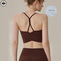 Soutien-gorge de sport QUMOR pour femme, taille XL, en nylon respirant, maintien léger, sans armatures, bonnets fixes, haut de yoga avec logo frontal et bretelles croisées latérales