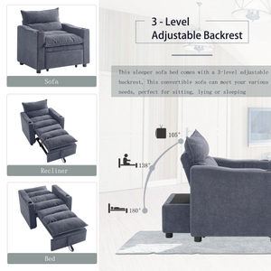 <b>Modern</b> Villa Set Sleeper <b>Sofa</b> Chair <b>Bed</b> Convertible 3-in-1 Adjustable Upholstered Pullout <b>Sofa</b> <b>Bed</b> - Product Image 2