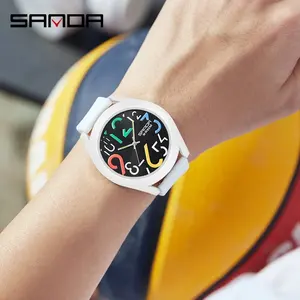 Reloj SANDA 9021, Nuevo Modelo 2024, Creativo, Simple, Casual, Resistente al Agua, Correa de Silicona, Reloj de Cuarzo Blanco para Mujer y Hombre - Product Image 3