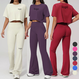 Conjuntos de <span class=keywords><strong>Yoga</strong></span> al por Mayor: Camisetas Holgadas, Pantalones Acampanados de Cintura Alta con Efecto Levanta Glúteos, Atuendos Casuales para Fitness y <span class=keywords><strong>Yoga</strong></span>, Ropa Deportiva - Fabricante - Product Image 1