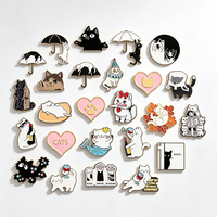 Broche de Aleación Creativo y Divertido, Pin de Solapa de Metal con Diseño de Gato de Dibujos Animados en Rosa, Negro y Blanco