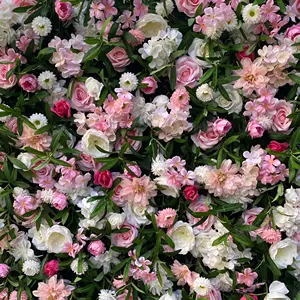 Wholesale 5D Artificial Pink Burgundy Flowers Artificial Rose Flower Wall Decor 8x8 Flower Wall For Wedding Backdrop Decoration