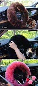 Okayda modelo 001 largo Natural grueso mullido Piel <span class=keywords><strong>de</strong></span> lana felpa suave 4 radios cubierta <span class=keywords><strong>de</strong></span> <span class=keywords><strong>volante</strong></span> <span class=keywords><strong>de</strong></span> coche para clima frío - Product Image 2