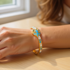 Bracciale in Acciaio Inossidabile con Design a Gocce d'Olio, Bangle alla Moda Tono Oro con Intarsio Blu - Product Image 2
