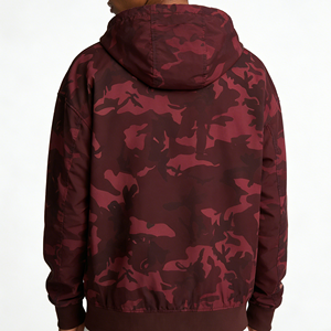 Felpe con Cappuccio da Uomo 400 Gsm Stile Hip Hop, Stampa Mimetica Rosso Scuro, Design Oversize Streetwear con Ricami, Felpe Pesanti - Product Image 2