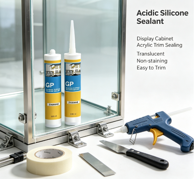 High Adhesion GP Acid Silicone Sealant Waterproof Adhesive for Display Cabinet Acoustic Decorative Strip Sealing Application