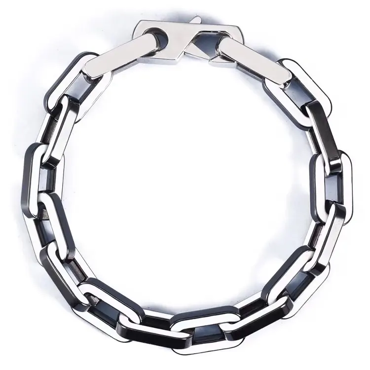 New Arrival Black Enamel Chain Men Bracelet Ceramics Big Link Chain Bracelet