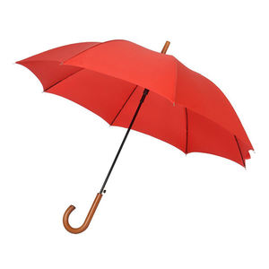 Lujo Premium logotipo personalizado fibra de vidrio a prueba de viento barato Auto Open UV Rain Stick paraguas recto con mango de madera - Product Image 1