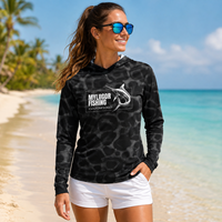 Kaos Mancing Wanita Custom OEM UPF 50+ Pelindung Sinar Matahari Lengan Panjang Hoodie Full Sublimasi Motif Mancing Anti UV
