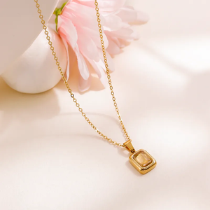 Collier élégant en acier inoxydable 304 de luxe, forme géométrique rectangulaire, vert émeraude, chaîne de clavicule, plaqué or 18 carats, bijoux pour femmes - Product Image 6