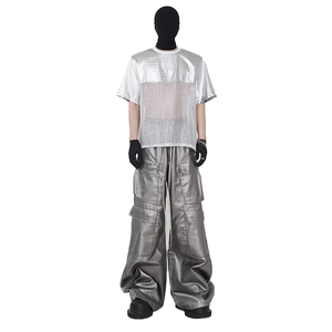 Pantalones Cargo Holgados con Acabado Mate para Hombre, Personalizados al por Mayor, con Bolsillos <span class=keywords><strong>de</strong></span> Parche y Conjunto <span class=keywords><strong>de</strong></span> Camiseta <span class=keywords><strong>de</strong></span> Malla y Cuero PU - Product Image 1