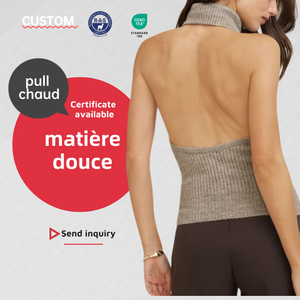 Débardeur d'été décontracté pour femme, sans manches, <span class=keywords><strong>col</strong></span> <span class=keywords><strong>montant</strong></span>, en maille côtelée, avec logo frontal, <span class=keywords><strong>beige</strong></span> chiné, ajusté, dos ouvert - Product Image 1