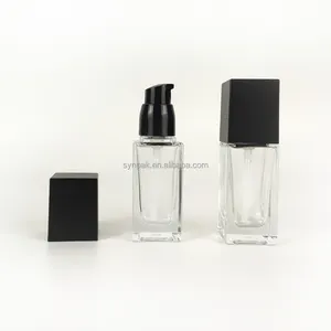 30ml Square Glass Lotion Bottle With Plastic Pump Head Hot Stamping Surface For Eye Cream Makeup Or Cosmetics