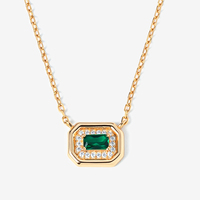 Collier pendentif en or plaqué avec halo de diamants CZ vert émeraude, argent sterling 925, bijoux pour femmes