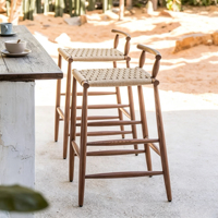 Tabouret de bar extérieur moderne en bois de teck, imperméable et durable, chaise haute de patio, mobilier de jardin, de pub et d'hôtel avec tissage en tissu