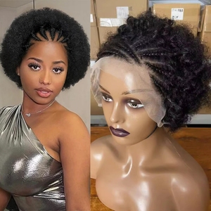 Perruques courtes en cheveux humains bouclés et <span class=keywords><strong>afro</strong></span>, <span class=keywords><strong>coupe</strong></span> pixie, tresses 13x4, perruque Bob à lacet frontal transparent pour femmes - Product Image 2