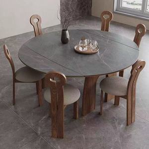 <b>Extendable</b> <b>Round</b> Slab Dining <b>Table</b> <b>And</b> <b>Chairs</b> Set 6 Piece For Dining Room Home Use - Product Image 2