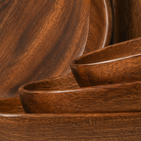 Plateau de service ovale en bois d'acacia à double compartiment, 21 cm, pour salade, fruits, en-cas, vaisselle japonaise en bois massif