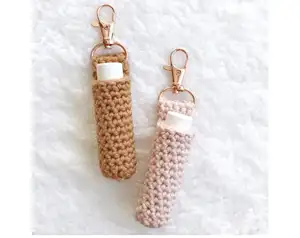 Özel Boho dudak balsamı tutucu anahtarlık Chapstick tutucu tığ balsamı tutucu Minimalist sırt çantası anahtarlık