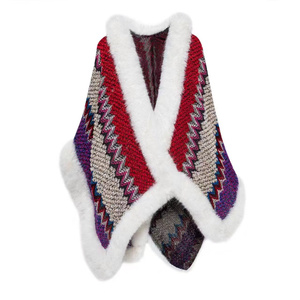 Winter Damen Temperament Luxus Pelz kragen Kaschmir Schal Warme Oberbekleidung Kunst pelz Trim Frau Poncho Cape - Product Image 6