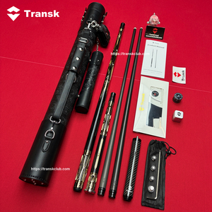 Juego de tacos de billar Transk Play Cue Jump, fibra de carbono, eje de extensión de 2 piezas, negro, estuche de 4 orificios, tacos de billar. - Product Image 1