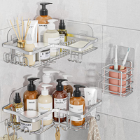 Étagère d'angle de salle de bain à 2 niveaux en bambou naturel avec rangement en acier inoxydable et armoire murale en plastique