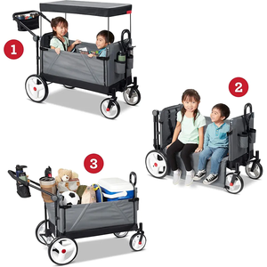 Carro de <span class=keywords><strong>cochecito</strong></span> con arnés de seguridad de 5 puntos para niños de 1 año en adelante, carro de empuje y tracción con dosel - Product Image 2