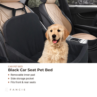 Coussin de siège auto moderne noir en tissu pour chien avec rembourrage intérieur en peluche et housse matelassée anti-éclaboussures pour chats et petits chiens