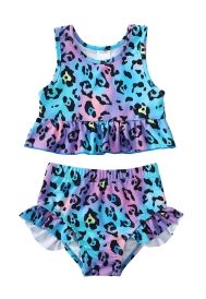 Costume da bagno Casual a due pezzi per bambine e bambine costume da bagno a righe senza maniche con foglie di <span class=keywords><strong>palma</strong></span> Bikini da spiaggia - Product Image 5