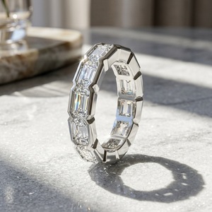 S925 Sterling <b>Silver</b> Baguette Moissanite Full <b>Eternity</b> Band 18K Gold Plated Luxury Couple Engagement Stackable <b>Ring</b> - Product Image 4