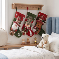 Chaussettes de Noël personnalisées en tricot, décorations suspendues 3D de dessins animés (Père Noël, Bonhomme de neige, Renne) pour cheminée, vente en gros, fabricant en vrac