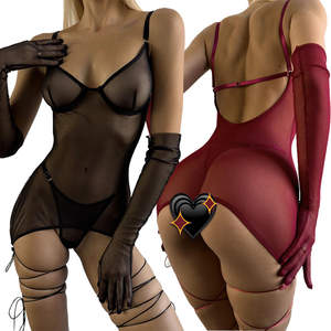 Yeni 3 katı renkler seksi iç çamaşırı baştan çıkarıcı örgü kemerli elbise dış sutyen kiti ile çelik halka & Tangled dize çorap & Gs - Product Image 2