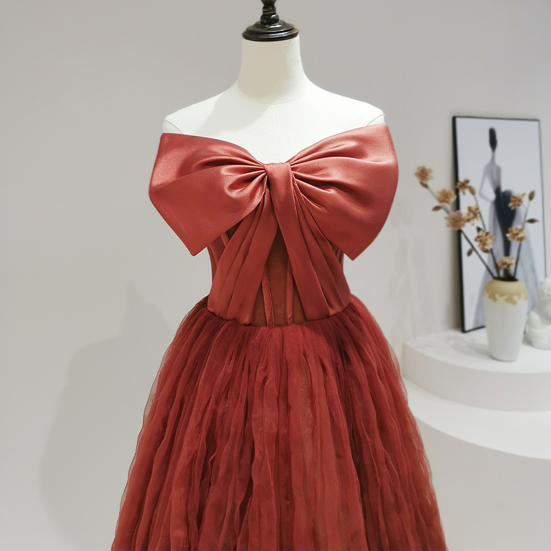 chinese dress ladies Wine Red 1950s Mesh Hi-Lo Back Lace Up Dress