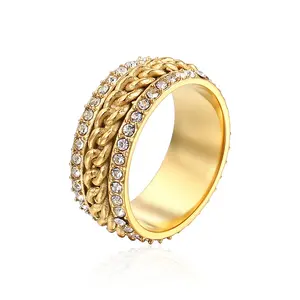 Nieuwe Model Niet Bezoedelen Gratis Roestvrij Staal Vrouwen Sieraden Groothandel 18K Vergulde Crystal Zircon Stone Ringen