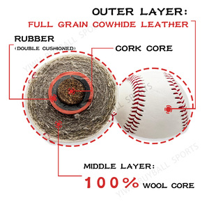 Palle da Baseball Professionali Personalizzate con Logo Stampato, in Pelle a Grana Piena, con Cucitura Piatta/Rialzata, in Sughero e Lana, per Allenamento Softball - Product Image 4