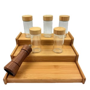 Bamboo Telescopic <b>Spice</b> <b>Rack</b> With Glass <b>Jars</b> Foldable Multi Function Kitchen Storage Organizer Desktop Tray <b>For</b> <b>Spices</b> - Product Image 2