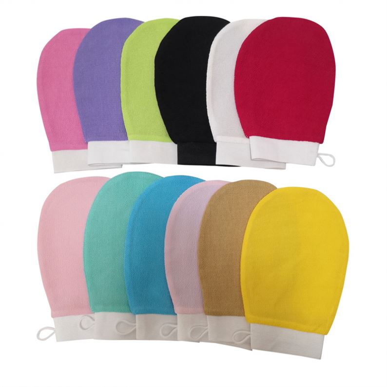 Оптовая продажа, 12 видов цветов изготовленным на заказ логосом на каждый день вискоза Оптом Душ glovesd розовый Exfoliating для скруббера тела шелк exfoliating