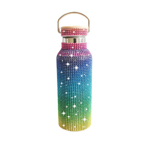 Sparkling Full Rhinestone Insulated <b>Bottle</b> 500ml Portable Stainless <b>Steel</b> Water <b>Bottle</b> With Bamboo Lid & Handle - Product Image 4