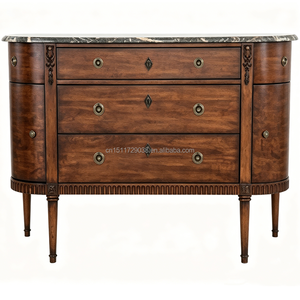Cassettiera Classica in Stile Luigi XVI con Piano in Marmo Demilune e 3 Cassetti, Mobile Antico Provinciale Francese per Arredamento Soggiorno - Product Image 1