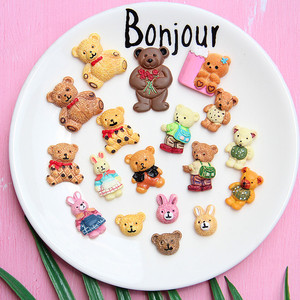 Cabochons plats en résine artificielle, motif animaux de dessin animé mignons (petit ours, <span class=keywords><strong>lapin</strong></span>), accessoire et ornement pour artisanat en résine - Product Image 3