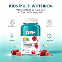 Complément alimentaire pour enfants avec fer en gommes, 60 unités, saveur cerise naturelle, enrichi en vitamines B6, C, D, E et fer pour les enfants en croissance
