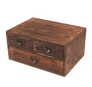 Small country style dark brown wooden office storage shoe rack jewelry storage box 3 drawers