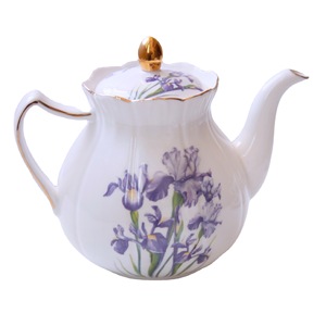 Ceramic Tea Set - Purple Iris Floral <b>Teapot</b> with <b>2</b> <b>Cups</b> and Saucers - Product Image 6